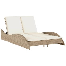 vidaXL Sonnenliege mit Auflagen Beige 114x205x73 cm Poly Rattan