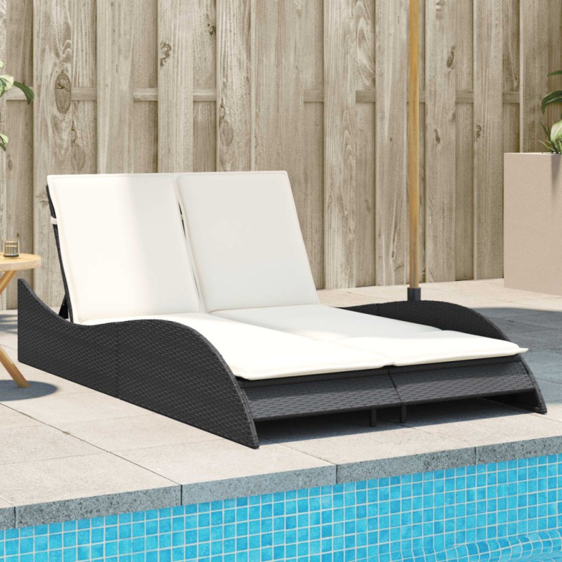 vidaXL Sonnenliege mit Auflagen Schwarz 114x205x73 cm Poly Rattan vidaXL Sonnenliege mit Auflagen Schwarz 114x205x73 cm Poly Rattan