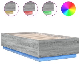 vidaXL Bettgestell mit LED Grau Sonoma 90x190 cm Holzwerkstoff
