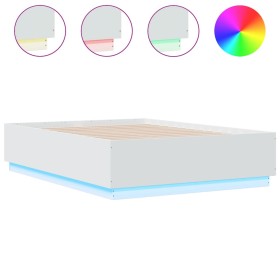 vidaXL Bettgestell mit LED Weiß 135x190 cm Holzwerkstoff