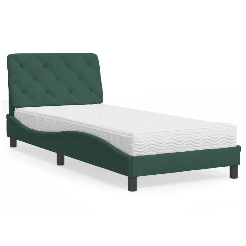 vidaXL Bett mit Matratze Dunkelgrün 90x200 cm Samt vidaXL Bett mit Matratze Dunkelgrün 90x200 cm Samt