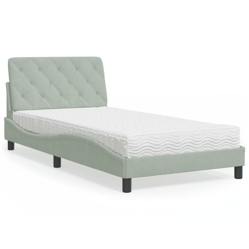vidaXL Bett mit Matratze Hellgrau 100x200 cm Samt vidaXL Bett mit Matratze Hellgrau 100x200 cm Samt