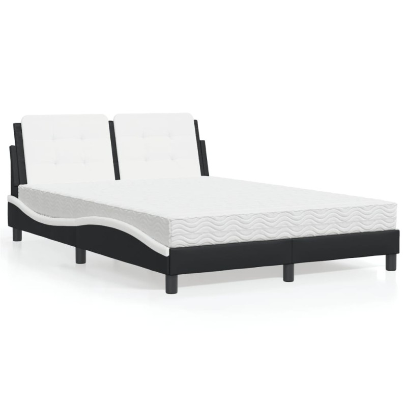 vidaXL Bett mit Matratze Schwarz und Weiß 120x200 cm Kunstleder vidaXL Bett mit Matratze Schwarz und Weiß 120x200 cm Kunstleder