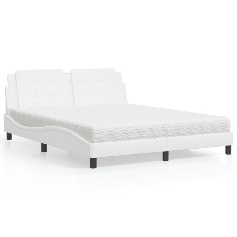 vidaXL Bett mit Matratze Weiß 160x200 cm Kunstleder vidaXL Bett mit Matratze Weiß 160x200 cm Kunstleder