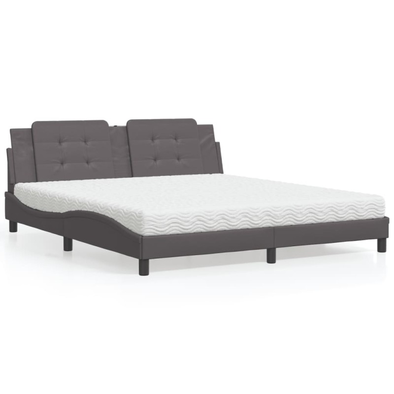 vidaXL Bett mit Matratze Grau 180x200 cm Kunstleder vidaXL Bett mit Matratze Grau 180x200 cm Kunstleder