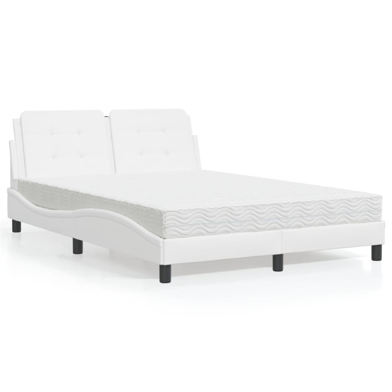 vidaXL Bett mit Matratze Weiß 140x190 cm Kunstleder vidaXL Bett mit Matratze Weiß 140x190 cm Kunstleder