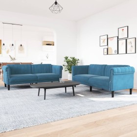 vidaXL 2-tlg. Sofagarnitur Blau Samt