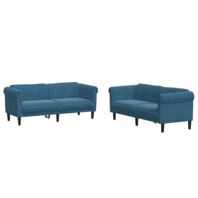 vidaXL 2-tlg. Sofagarnitur Blau Samt