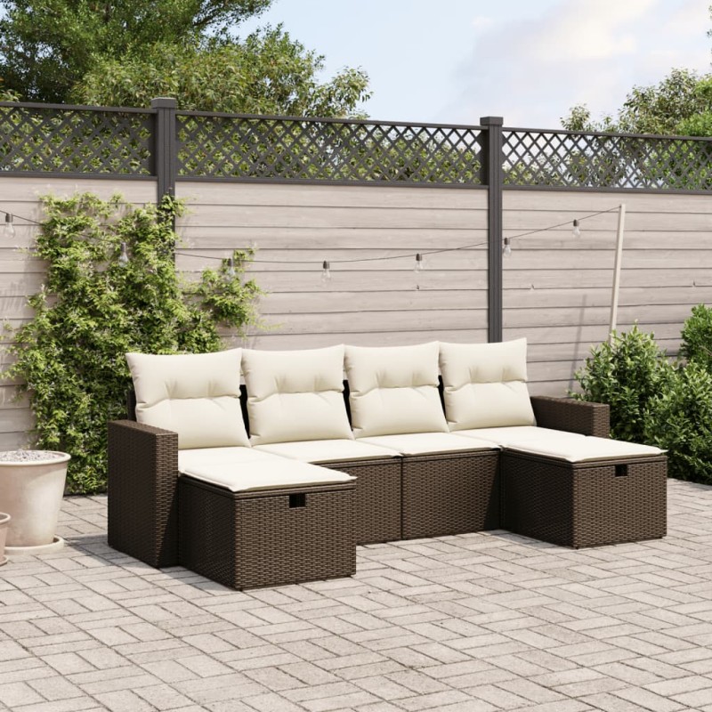 vidaXL 6-tlg. Garten-Sofagarnitur mit Kissen Braun Poly Rattan vidaXL 6-tlg. Garten-Sofagarnitur mit Kissen Braun Poly Rattan