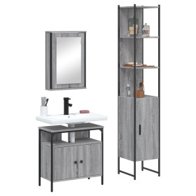 vidaXL 3-tlg. Badmöbel-Set Grau Sonoma Holzwerkstoff