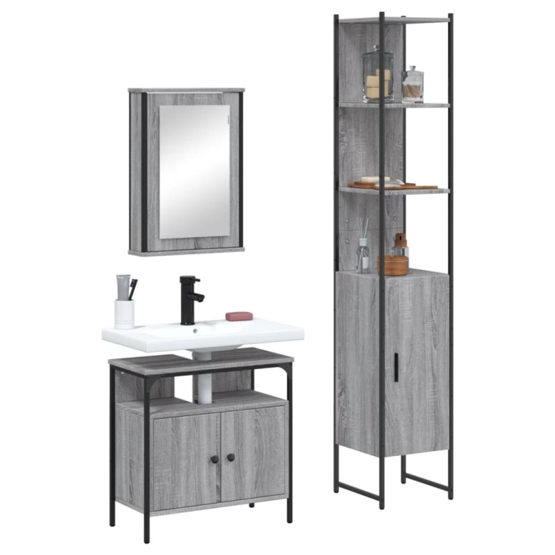 vidaXL 3-tlg. Badmöbel-Set Grau Sonoma Holzwerkstoff vidaXL 3-tlg. Badmöbel-Set Grau Sonoma Holzwerkstoff