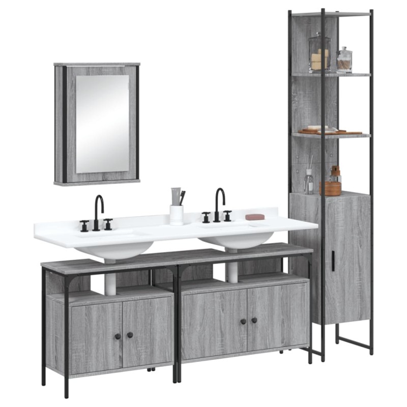 vidaXL 4-tlg. Badmöbel-Set Grau Sonoma Holzwerkstoff vidaXL 4-tlg. Badmöbel-Set Grau Sonoma Holzwerkstoff