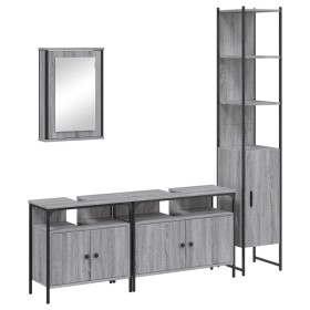 vidaXL 4-tlg. Badmöbel-Set Grau Sonoma Holzwerkstoff