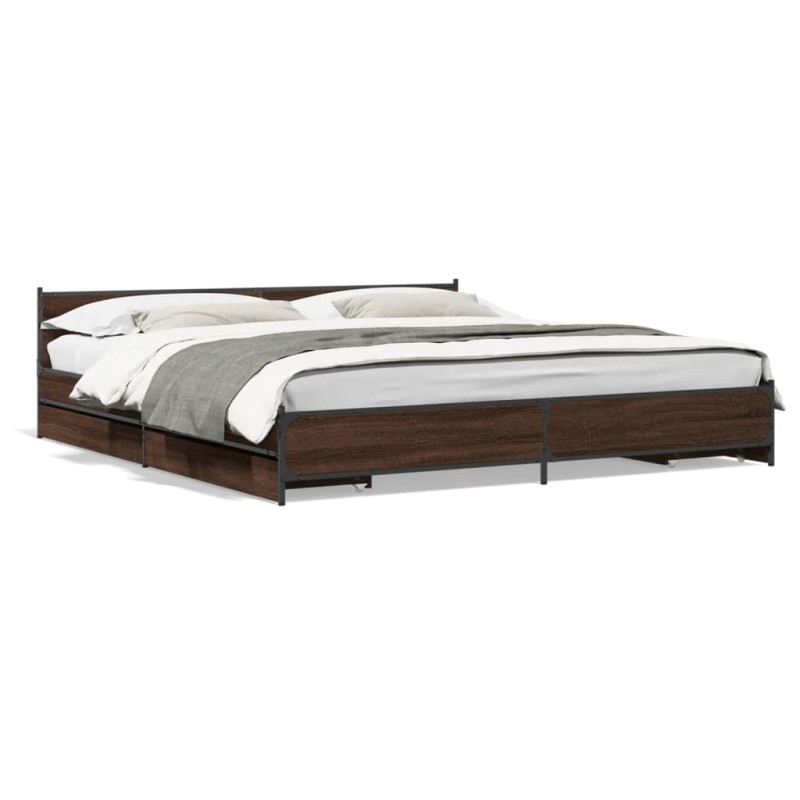 vidaXL Bettgestell mit Schubladen Braun Eichen-Optik 200x200 cm vidaXL Bettgestell mit Schubladen Braun Eichen-Optik 200x200 cm