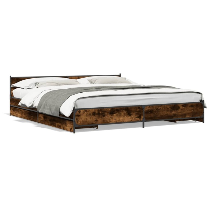 vidaXL Bettgestell mit Schubladen Räuchereiche 200x200cm Holzwerkstoff vidaXL Bettgestell mit Schubladen Räuchereiche 200x200cm Holzwerkstoff