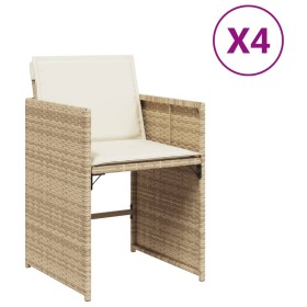 vidaXL Gartenstühle mit Kissen 4 Stk. Beige Poly Rattan