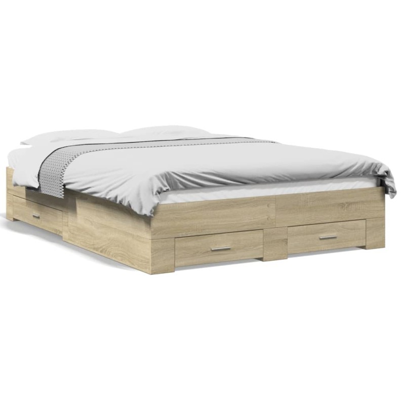 vidaXL Bettgestell mit Schubladen Sonoma-Eiche 120x190cm Holzwerkstoff vidaXL Bettgestell mit Schubladen Sonoma-Eiche 120x190cm Holzwerkstoff