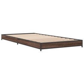 vidaXL Bettgestell Braun Eichen-Optik 100x200 cm Holzwerkstoff Metall