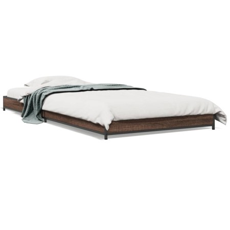 vidaXL Bettgestell Braun Eichen-Optik 90x200 cm Holzwerkstoff Metall