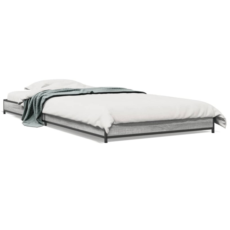 vidaXL Bettgestell Grau Sonoma 75x190 cm Holzwerkstoff und Metall vidaXL Bettgestell Grau Sonoma 75x190 cm Holzwerkstoff und Metall