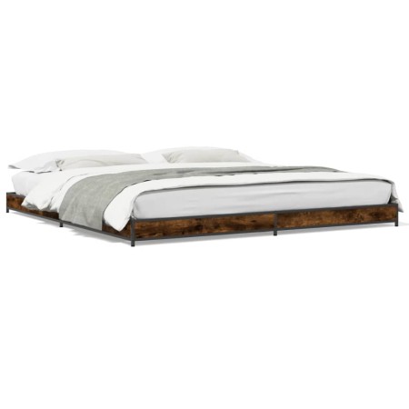 vidaXL Bettgestell Räuchereiche 200x200 cm Holzwerkstoff und Metall