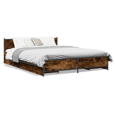 vidaXL Bettgestell mit Schubladen Räuchereiche 135x190cm Holzwerkstoff