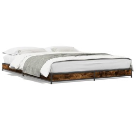 vidaXL Bettgestell Räuchereiche 120x190 cm Holzwerkstoff und Metall