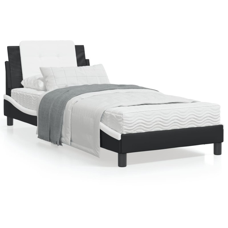 vidaXL Bett mit Matratze Schwarz und Weiß 90x200 cm Kunstleder vidaXL Bett mit Matratze Schwarz und Weiß 90x200 cm Kunstleder