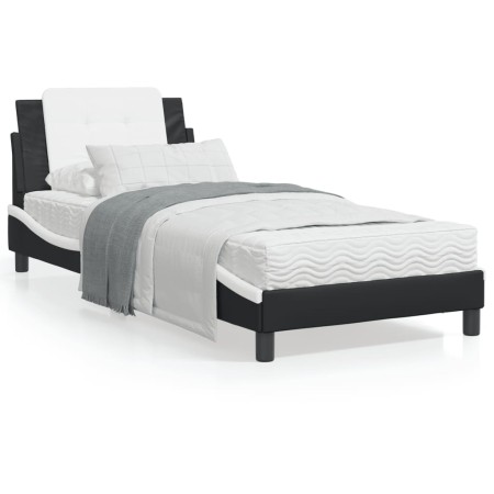 vidaXL Bett mit Matratze Schwarz und Weiß 90x200 cm Kunstleder