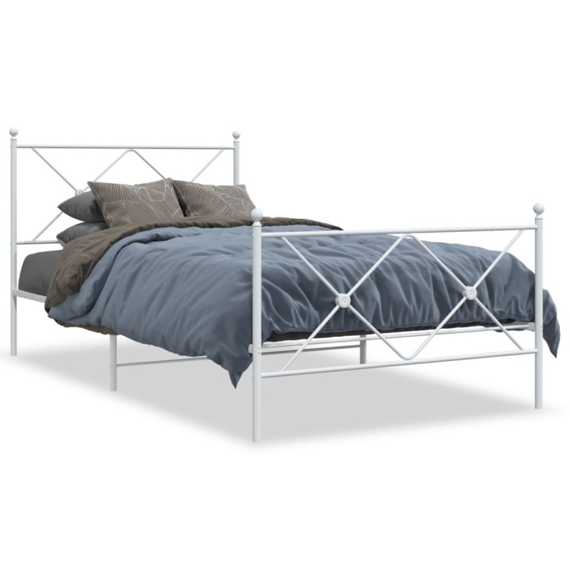 vidaXL Bettgestell mit Kopf- und Fußteil Metall Weiß 107x203 cm vidaXL Bettgestell mit Kopf- und Fußteil Metall Weiß 107x203 cm