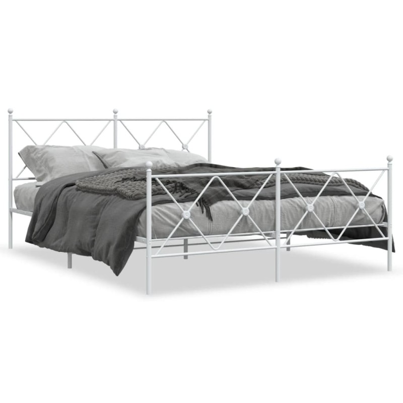 vidaXL Bettgestell mit Kopf- und Fußteil Metall Weiß 150x200 cm vidaXL Bettgestell mit Kopf- und Fußteil Metall Weiß 150x200 cm