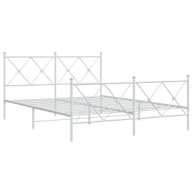vidaXL Bettgestell mit Kopf- und Fußteil Metall Weiß 150x200 cm