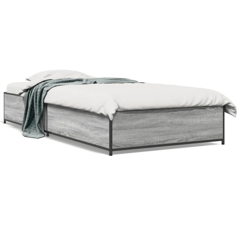 vidaXL Bettgestell Grau Sonoma 100x200 cm Holzwerkstoff und Metall vidaXL Bettgestell Grau Sonoma 100x200 cm Holzwerkstoff und Metall