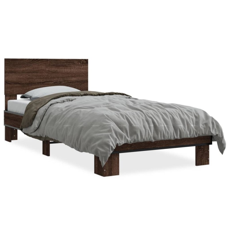 vidaXL Bettgestell Braun Eichen-Optik 90x200 cm Holzwerkstoff Metall vidaXL Bettgestell Braun Eichen-Optik 90x200 cm Holzwerkstoff Metall