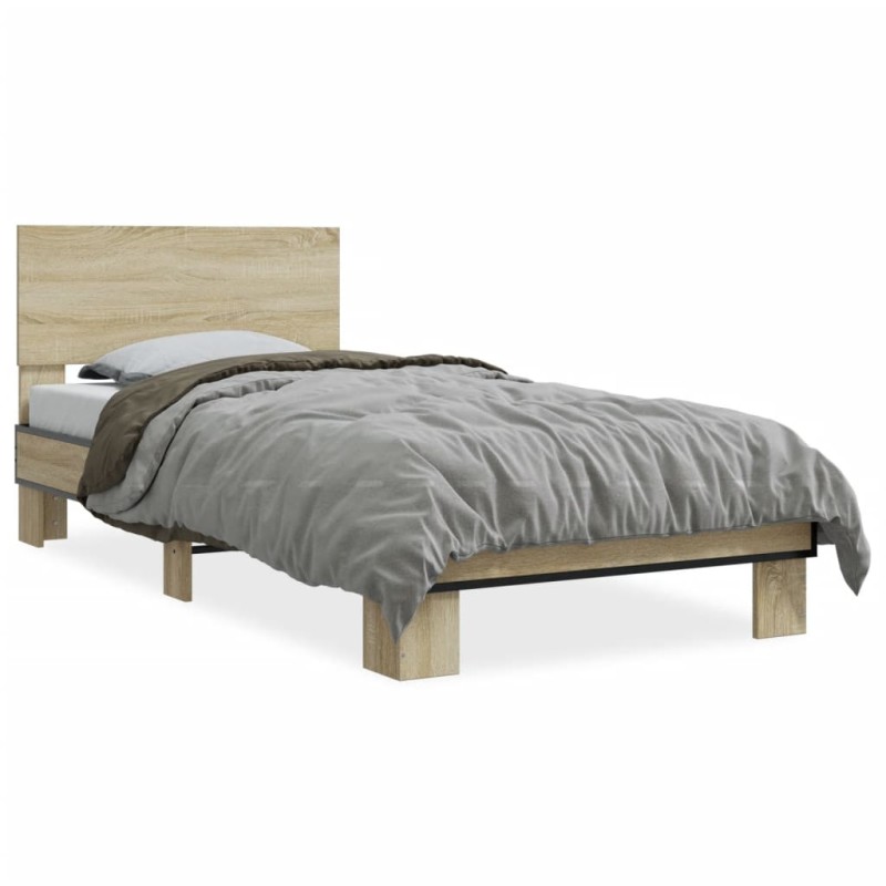 vidaXL Bettgestell Sonoma-Eiche 90x190 cm Holzwerkstoff und Metall vidaXL Bettgestell Sonoma-Eiche 90x190 cm Holzwerkstoff und Metall