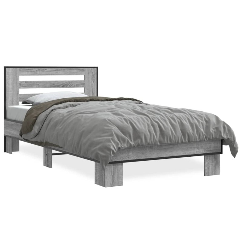 vidaXL Bettgestell Grau Sonoma 100x200 cm Holzwerkstoff und Metall vidaXL Bettgestell Grau Sonoma 100x200 cm Holzwerkstoff und Metall
