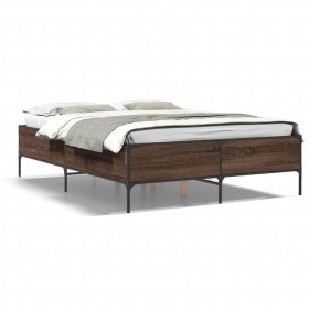 vidaXL Bettgestell Braun Eichen-Optik 140x190 cm Holzwerkstoff Metall