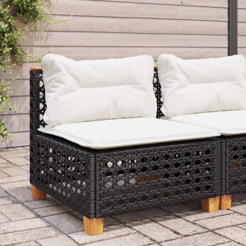 vidaXL Gartensofa ohne Armlehnen mit Kissen Schwarz Poly Rattan vidaXL Gartensofa ohne Armlehnen mit Kissen Schwarz Poly Rattan