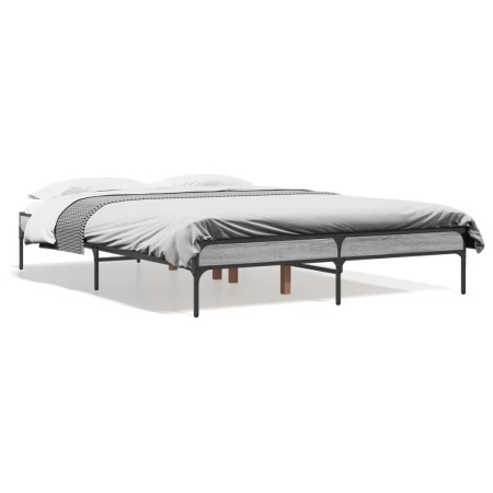 vidaXL Bettgestell Grau Sonoma 140x190 cm Holzwerkstoff und Metall
