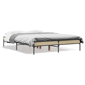 vidaXL Bettgestell Sonoma-Eiche 120x190 cm Holzwerkstoff und Metall