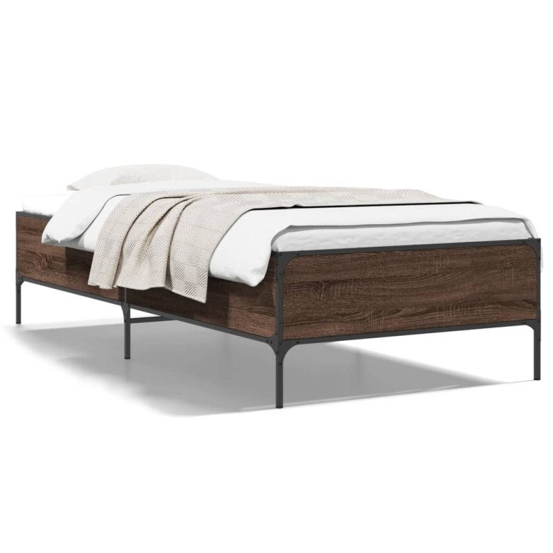 vidaXL Bettgestell Braun Eichen-Optik 100x200 cm Holzwerkstoff Metall vidaXL Bettgestell Braun Eichen-Optik 100x200 cm Holzwerkstoff Metall