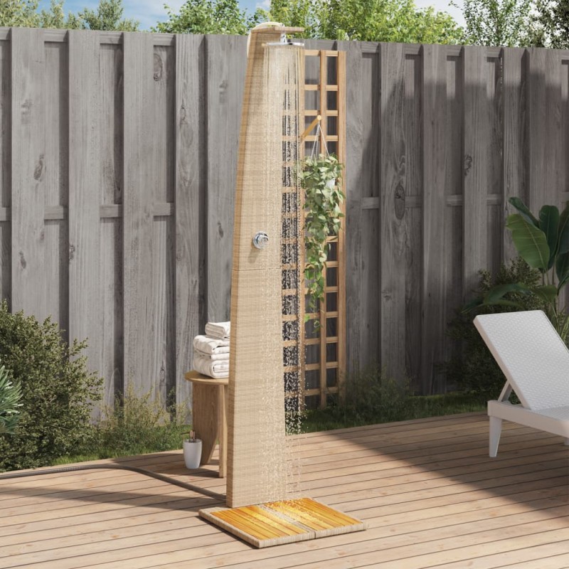 vidaXL Gartendusche Beige 55x60x224 cm Poly Rattan und Akazienholz vidaXL Gartendusche Beige 55x60x224 cm Poly Rattan und Akazienholz