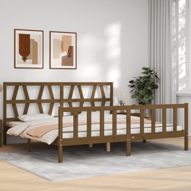 Massivholzbett mit Kopfteil Honigbraun 200x200 cm Massivholzbett mit Kopfteil Honigbraun 200x200 cm