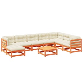 vidaXL 9-tlg. Garten-Sofagarnitur mit Kissen Wachsbraun Kiefernholz