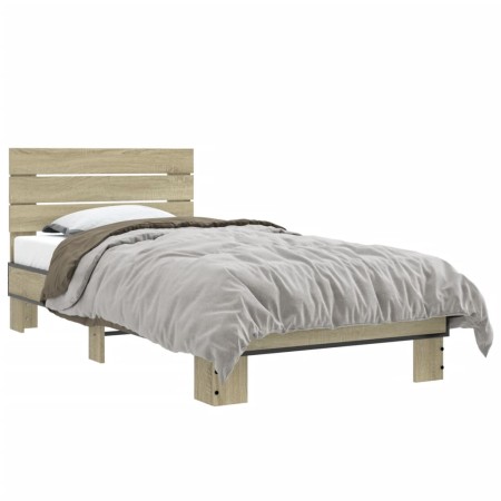 vidaXL Bettgestell Sonoma-Eiche 75x190 cm Holzwerkstoff und Metall
