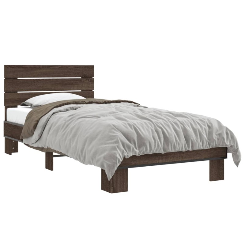 vidaXL Bettgestell Braun Eichen-Optik 100x200 cm Holzwerkstoff Metall vidaXL Bettgestell Braun Eichen-Optik 100x200 cm Holzwerkstoff Metall
