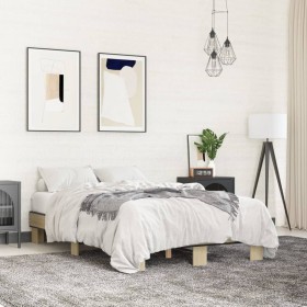 vidaXL Bettgestell Sonoma-Eiche 135x190 cm Holzwerkstoff und Metall