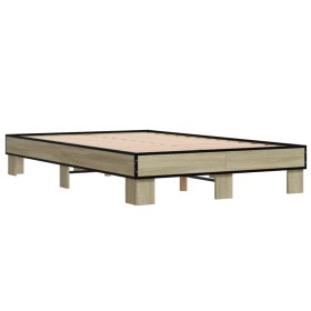 vidaXL Bettgestell Sonoma-Eiche 135x190 cm Holzwerkstoff und Metall