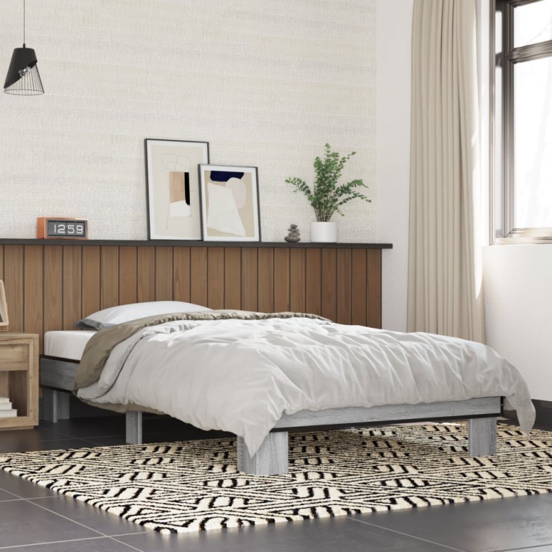 vidaXL Bettgestell Grau Sonoma 90x190 cm Holzwerkstoff und Metall vidaXL Bettgestell Grau Sonoma 90x190 cm Holzwerkstoff und Metall