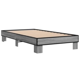 vidaXL Bettgestell Grau Sonoma 100x200 cm Holzwerkstoff und Metall